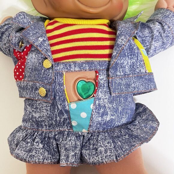 Vintage Ace Novelty Treasure Troll Tot Green Heart Wishstone Large Doll 14" - Picture 6 of 16